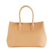 Stijlvolle Leren Shopper Patrizia Pepe , Beige , Dames