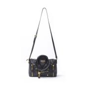 Zwarte Biker Bauletto Leren Tas Moschino , Black , Dames