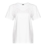 Korte mouwen katoenen jersey T-shirt met franje applicatie Pinko , Whi...