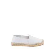 Leren Espadrilles met Gouden Logo Salvatore Ferragamo , White , Dames