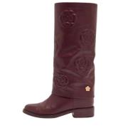 Pre-owned Leather boots Chanel Vintage , Purple , Dames