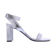 Dames Round Sandal Logo Metallic Balenciaga , Gray , Dames