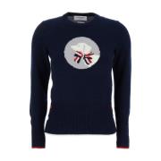 Intarsia Crewneck Merino Wol Trui Thom Browne , Blue , Dames