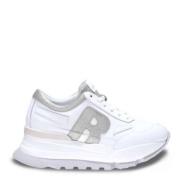Wit en Zilver Leren Glitter Sneakers Rucoline , White , Dames