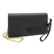 Pre-owned Leather clutches Prada Vintage , Black , Dames