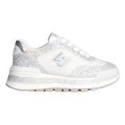 Glitter Zilveren Platte Sneakers Liu Jo , Gray , Dames