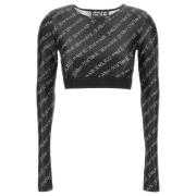Logo-underband Crop Top Zwart Versace Jeans Couture , Black , Dames