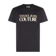 Logo-Print Katoenen T-shirt Zwart Versace Jeans Couture , Black , Here...