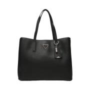 Zwarte polyester tote met magnetische sluiting Guess , Black , Dames