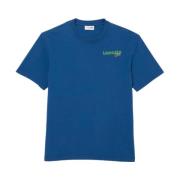 Blauwe Gewassen Gradiënt T-shirt voor Mannen Lacoste , Blue , Heren