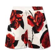 Satijnen shorts met rozenmotief Balmain , Multicolor , Dames