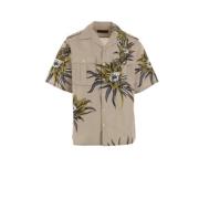 Bloemen Bowling Shirt in Grijs Popeline Prada , Multicolor , Heren