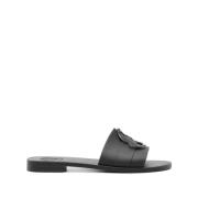 Zwarte Slide Sandalen met Logo Detail Moncler , Black , Dames