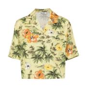 Pistache Groene Hawaïaanse Print Bowling Shirt Miu Miu , Green , Dames