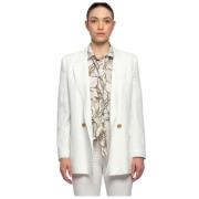 Elegant Linen Blend Double-Breasted Blazer Kocca , White , Dames