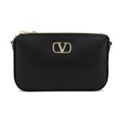 V Logo Signature Leren Schoudertas Valentino Garavani , Black , Dames