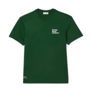 Katoenen Piqué T-shirt met Achter Slogan (Groen) Lacoste , Green , Her...