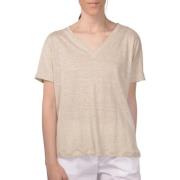 Beige Linnen V-Hals Korte Mouw Sweater Paolo Fiorillo Capri , Beige , ...