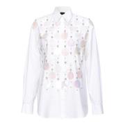 Poplin overhemd met paillettenborduursel Pinko , White , Dames