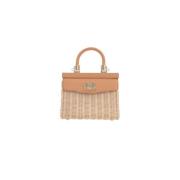 Handgeweven Zandstro Tas met Leren Details Rodo , Beige , Dames