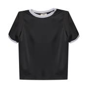Zwart Satijnen T-shirt met Contrasterende Randen Herno , Black , Dames