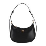 Zwarte Leren Rits Tas Pinko , Black , Dames