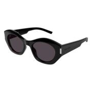 Geometric Acetate Sunglasses Black Glossy Saint Laurent , Black , Dame...
