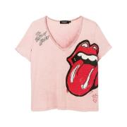 Roze Rolling Stones T-shirt Desigual , Pink , Dames