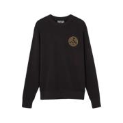 V Emblem Sweater Zwart/Goud Versace Jeans Couture , Black , Heren