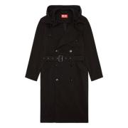 Trench in nylon twill with hood Diesel , Black , Heren