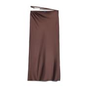 Gouden Logo Satijnen Midi Rok Jacquemus , Brown , Dames