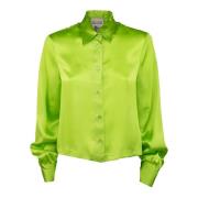 Gestreepte Geknipte Zijden Overhemd Semicouture , Green , Dames