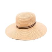 Gouden Geweven Platte Hoed Borsalino , Beige , Dames