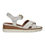 Witte Leren Sandaal met Klittenbandsluiting Tamaris , White , Dames