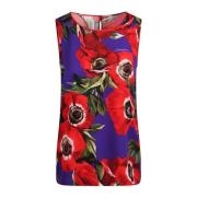 Klaproos Print Zijden Tank Top Dolce & Gabbana , Multicolor , Dames