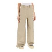 Wide Leg Cotton Gabardine Broek MM6 Maison Margiela , Beige , Dames