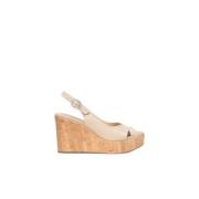 Nappa Pandora Linnen Stijlvolle Sandalen Nerogiardini , Beige , Dames