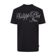 Zwarte Crew-neck T-shirt met TM Motif Philipp Plein , Black , Heren