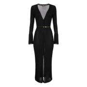 Zwarte Gebreide Midi Jurk met Riem Elisabetta Franchi , Black , Dames