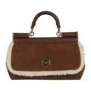 Bruin/Latte Leren Tote Tas Aw23 Dolce & Gabbana , Brown , Dames