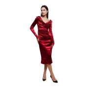 Satijnen jurk met gedrapeerd ontwerp en V-hals Dolce & Gabbana , Red ,...