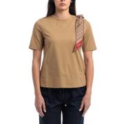 Superfijne Katoenen Stretch T-Shirt met Sjaal Herno , Beige , Dames