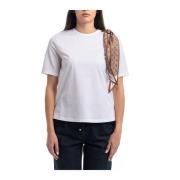 Superfijne Katoenen Stretch T-Shirt met Sjaal Herno , White , Dames