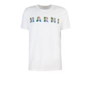 Wit Geruit Logo T-shirt Marni , White , Heren