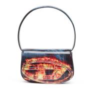 1DR - Iconic shoulder bag with fire print Diesel , Multicolor , Dames