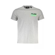 Grijze Katoenen T-Shirt, Korte Mouw, Ronde Hals, Print, Logo Plein Spo...