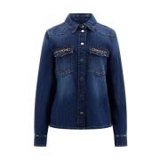 Blauwe Denim Damesoverhemd Guess , Blue , Dames