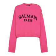Korte trui in mesh met logo Balmain , Pink , Dames