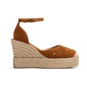 Kameel Suède Jurk Espadrilles met Hennepzool Unisa , Brown , Dames