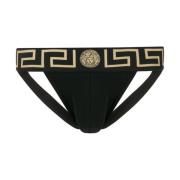 Zwarte slip van biologisch katoen met logotailleband Versace , Black ,...